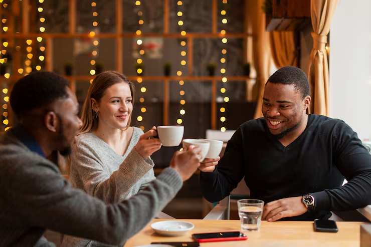 Friends talking at a table